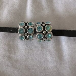 Aqua Blue Crystal Spacer Beads - Fits Pandora Bracelets set of 2